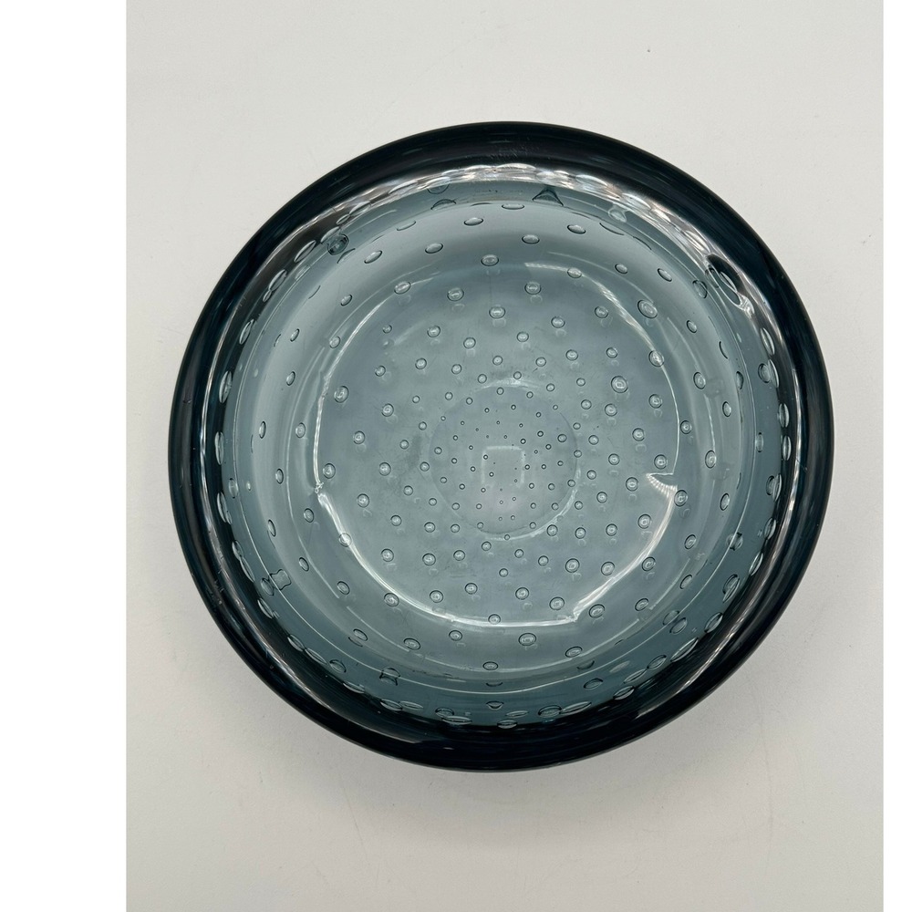 Vintage Whitefriars Controlled Bubble Glass Dish MCM Blue Grey 6 Inch Bowl